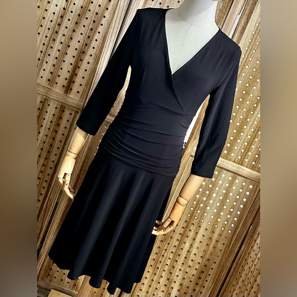 Rekucci Women's Slimming 3/4 Sleeve Fit-and-Flare Crossover Tummy Control Dress - Picture 4 of 8